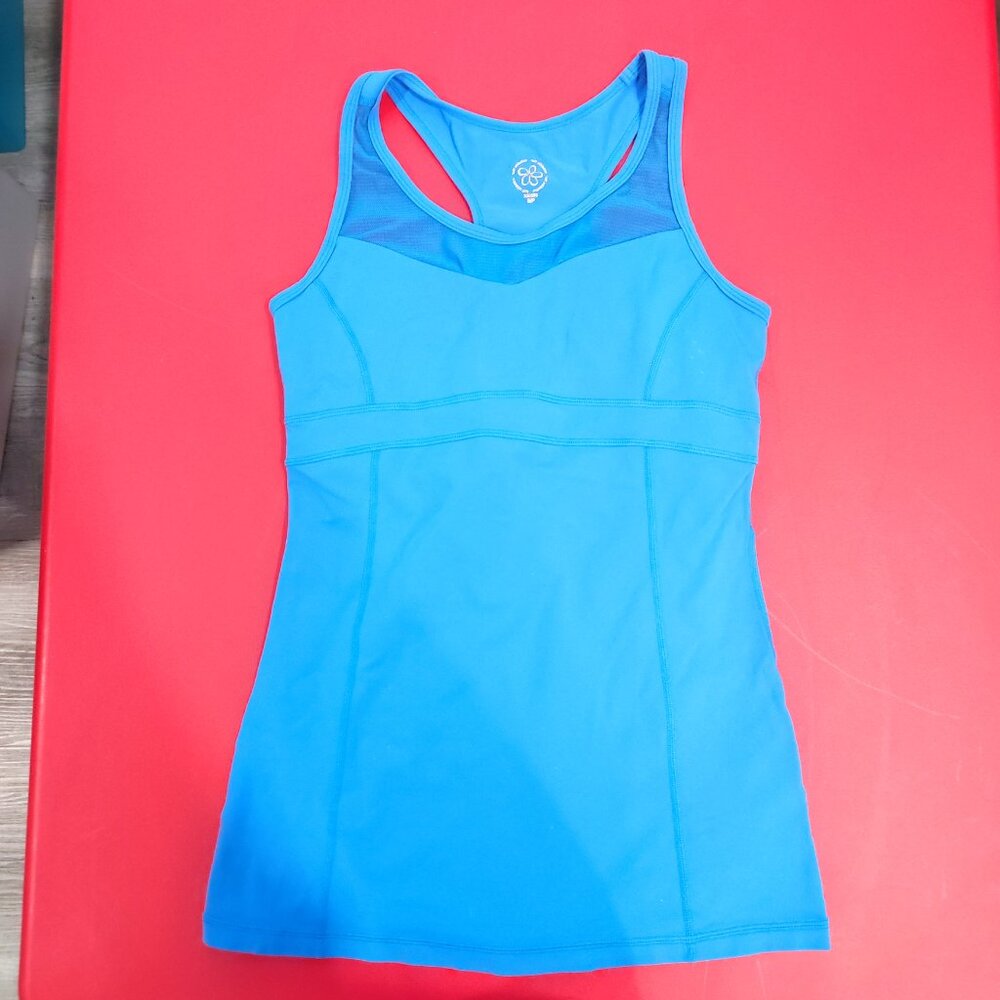 Tuff Athletics cross back tank top blue women's size S